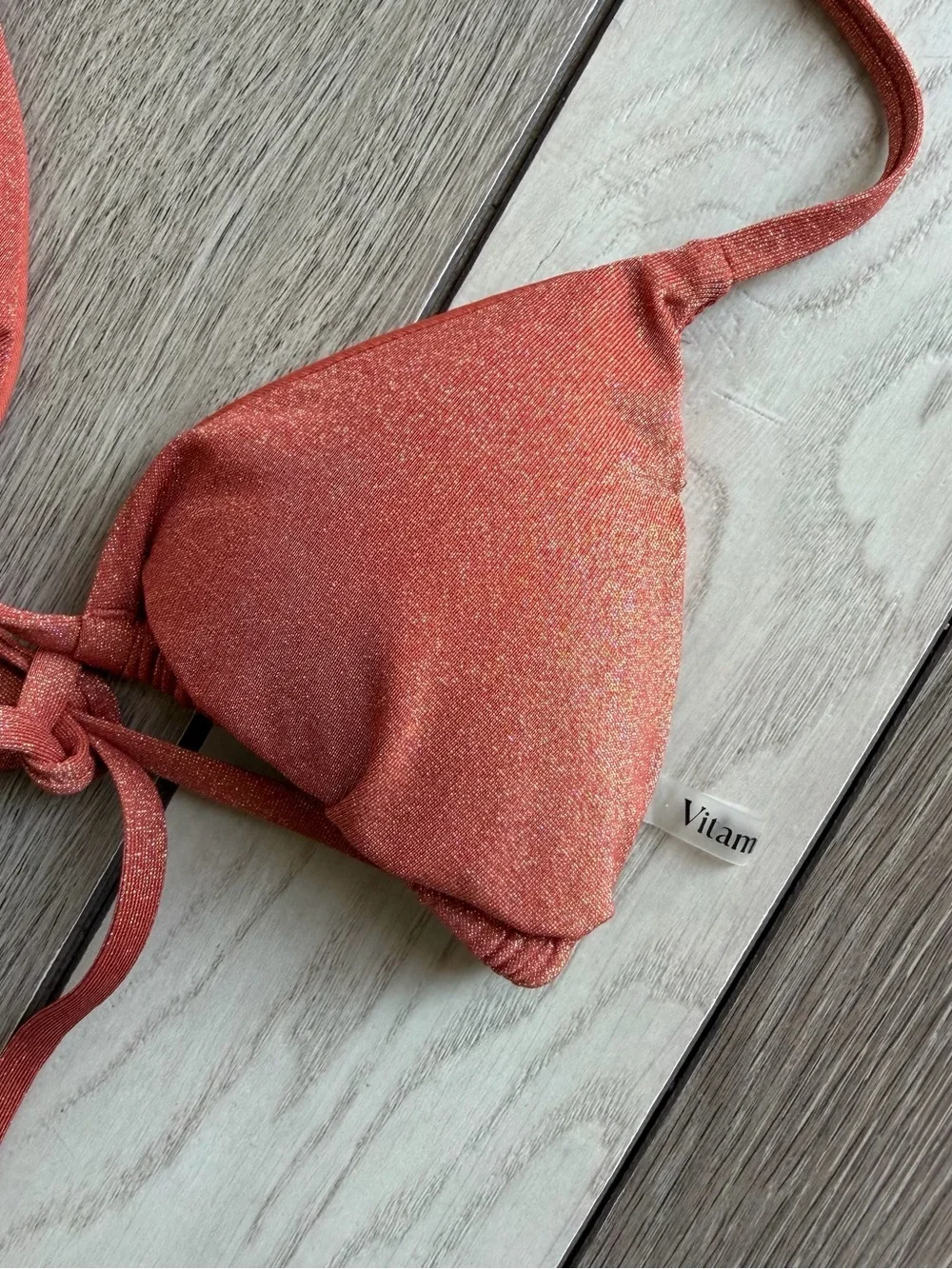 Vitamin A Shimmer Triangle Bikini in Copper